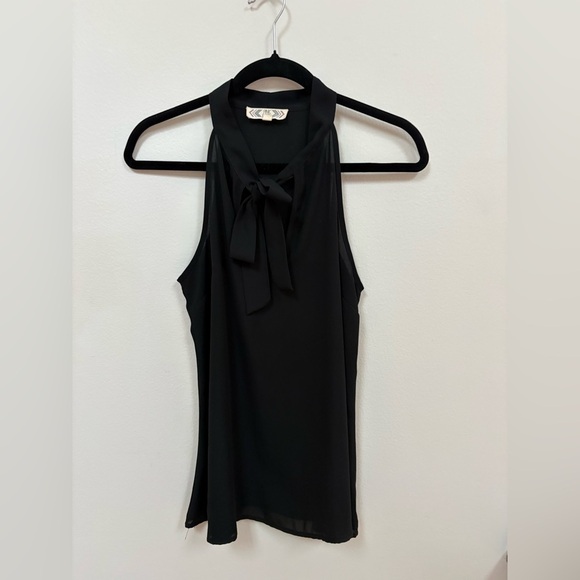 Pink Rose Tops - Black chiffon tie-neck top, size small